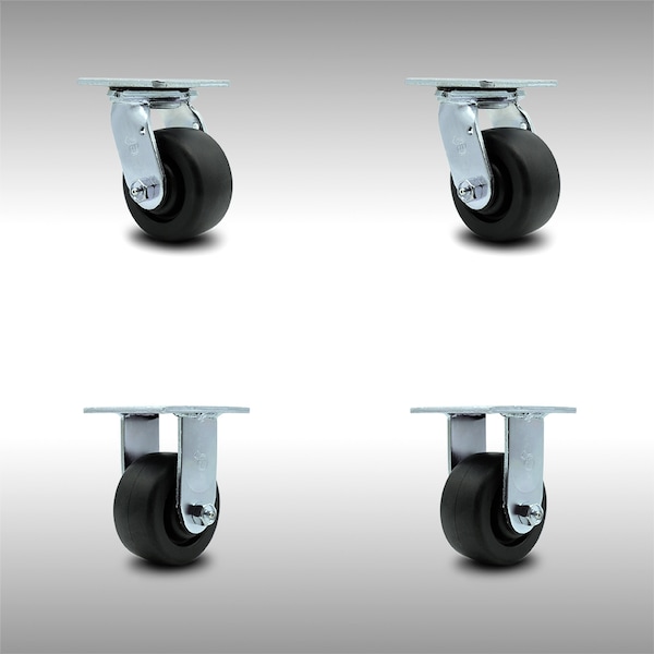 4 Inch SS Polyolefin Caster Set with Roller Bearings 2 Swivel 2 Rigid SCC